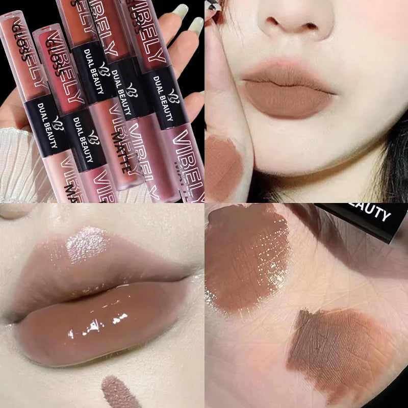Brillo labial mate con espejo de doble cabezal