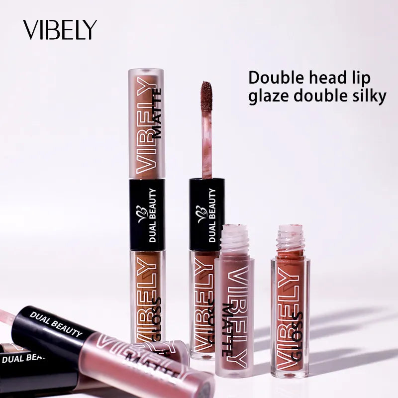 Brillo labial mate con espejo de doble cabezal