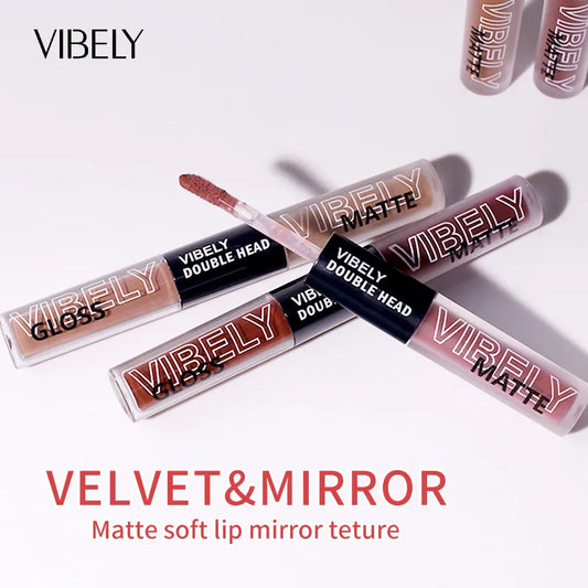 Brillo labial mate con espejo de doble cabezal