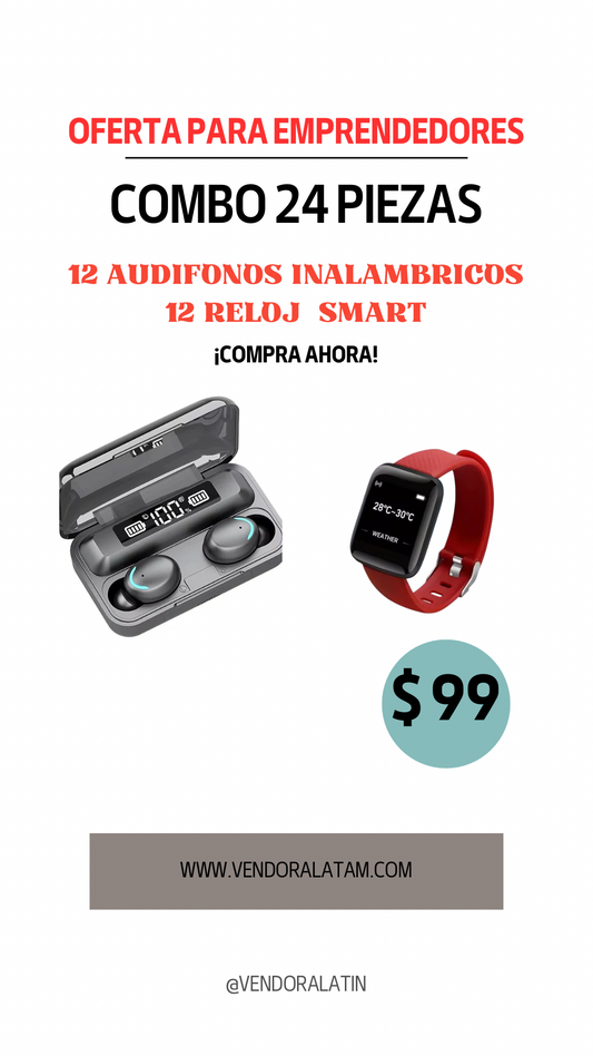 Combo Reloj + Auriculares Inalambricos
